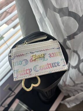 Juicy Couture White Multicolor Logo Cardholder with Gold Heart Charm